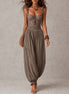 Nieves | Conjunto de bandeau de encaje gris y pantalones harem de algodón plisados