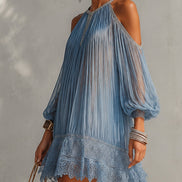 Clara | Mini Abito Blu con Orlo in Pizzo