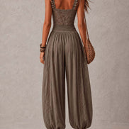 Nieves | Conjunto de bandeau de encaje gris y pantalones harem de algodón plisados