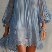Clara | Mini Abito Blu con Orlo in Pizzo