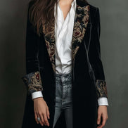 Erminia | Blazer Slim Fit Nero con Stampa Barocca