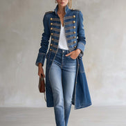 Gabriella | Cappotto Lungo in Denim Stile Militare