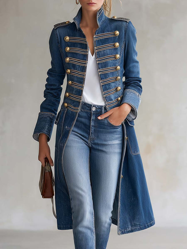 Gabriella | Cappotto Lungo in Denim Stile Militare