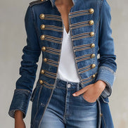 Gabriella | Cappotto Lungo in Denim Stile Militare