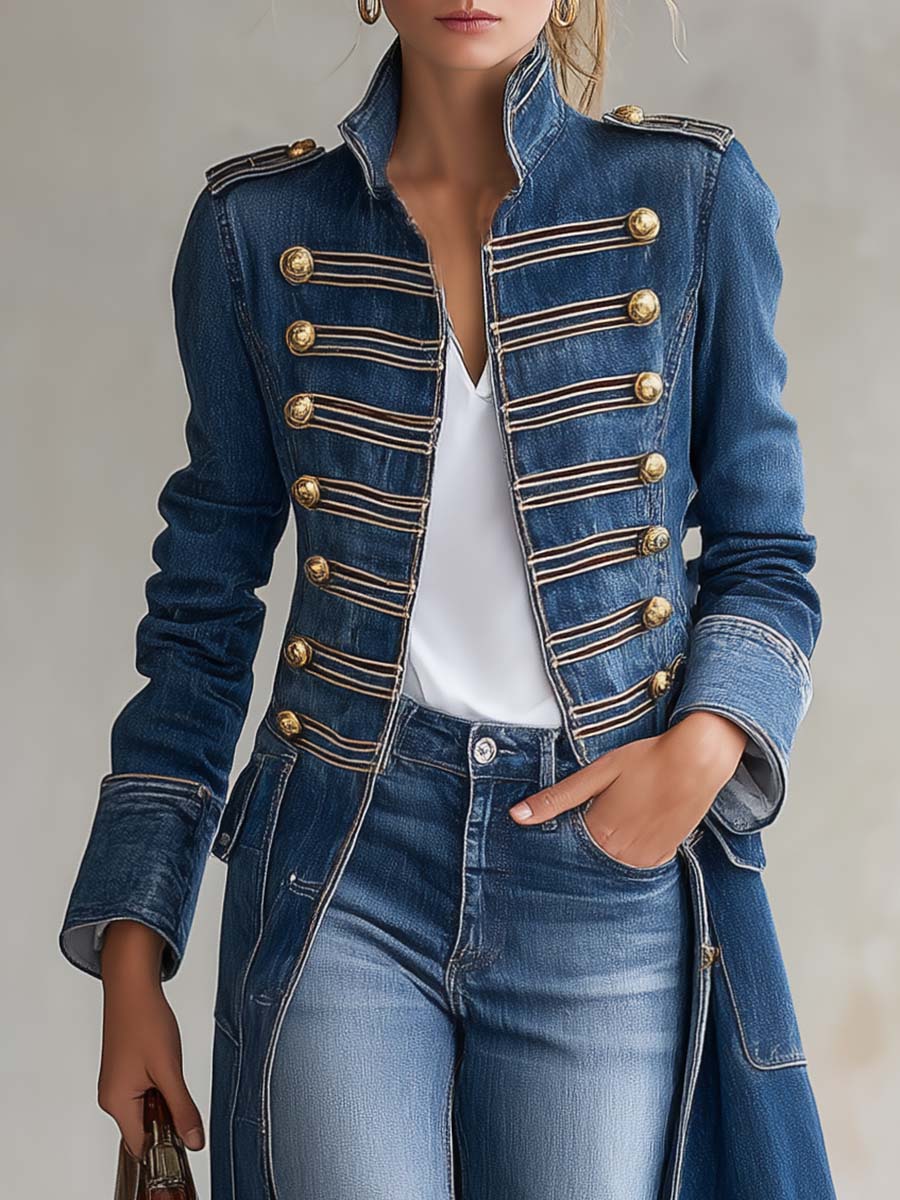 Gabriella | Cappotto Lungo in Denim Stile Militare