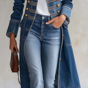Gabriella | Cappotto Lungo in Denim Stile Militare