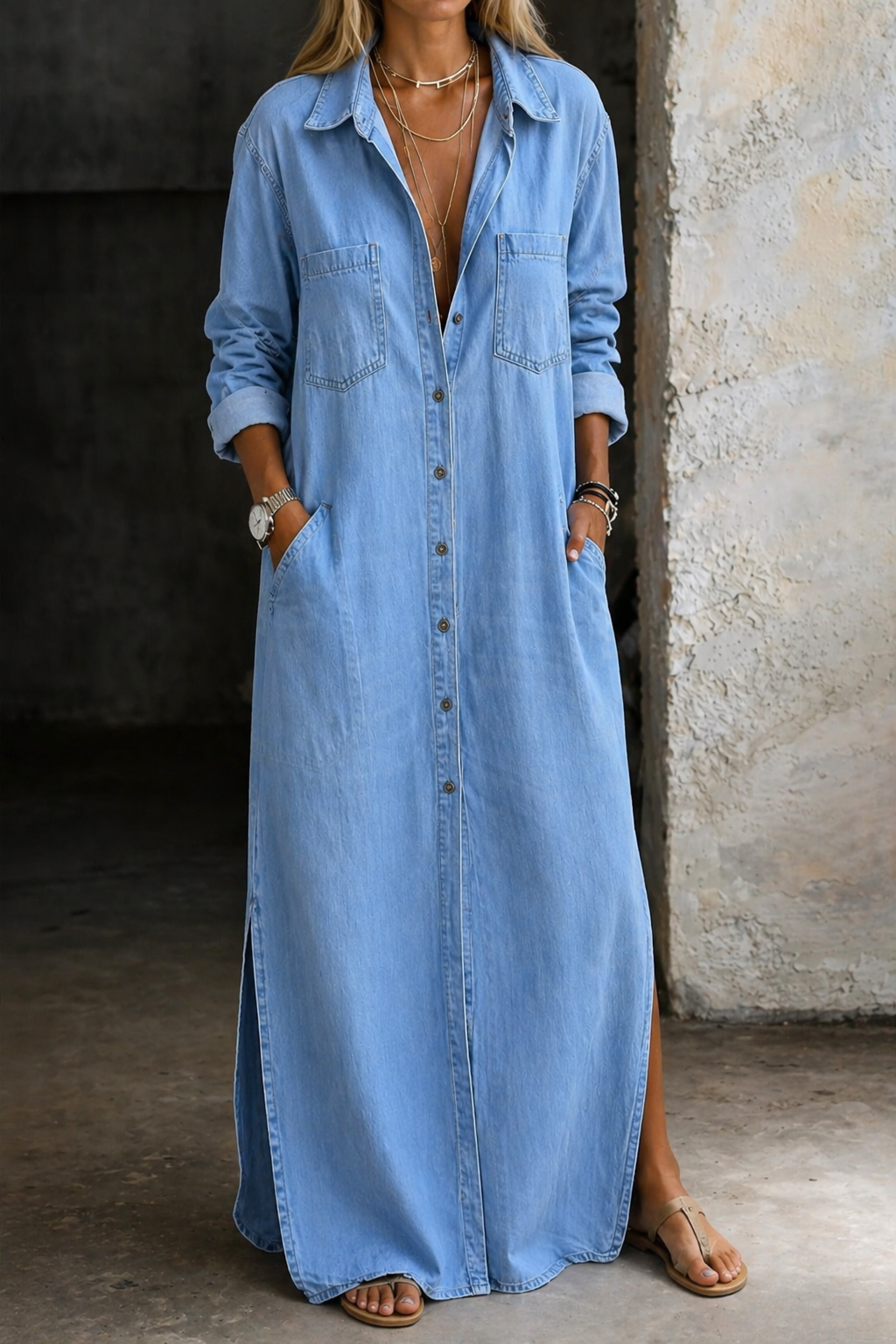 Delana | Abito con Bottoni Casual Chic