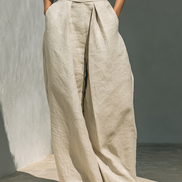 Eleganza in cotone - Completo composto da top e pantaloni ampi in cotone e lino dallo stile minimalista per donna