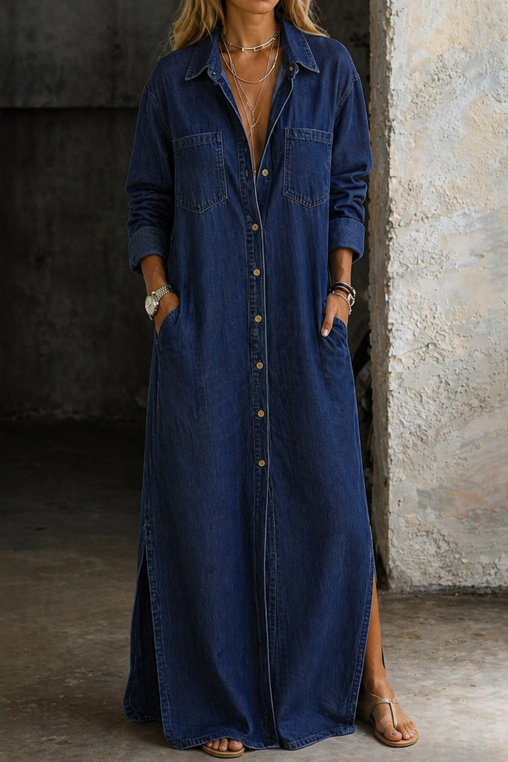 Delana | Abito con Bottoni Casual Chic