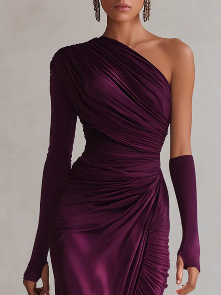 Abito drappeggiato monospalla Élise – Elegante abito da sera con spacco