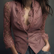 Adelmina | Blazer Nero con Maniche Semi-Trasparenti