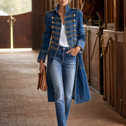 Gabriella | Cappotto Lungo in Denim Stile Militare