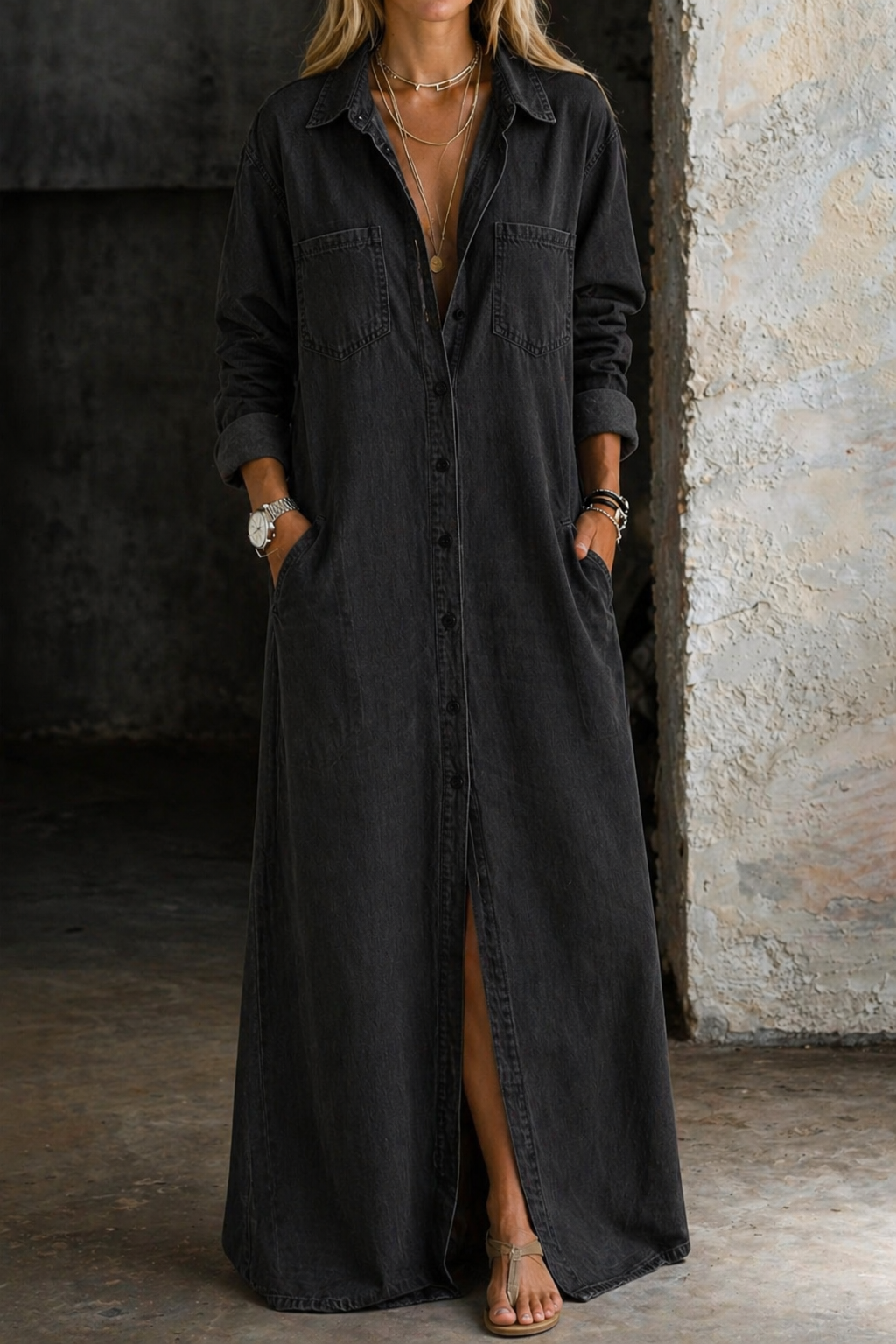 Delana | Abito con Bottoni Casual Chic