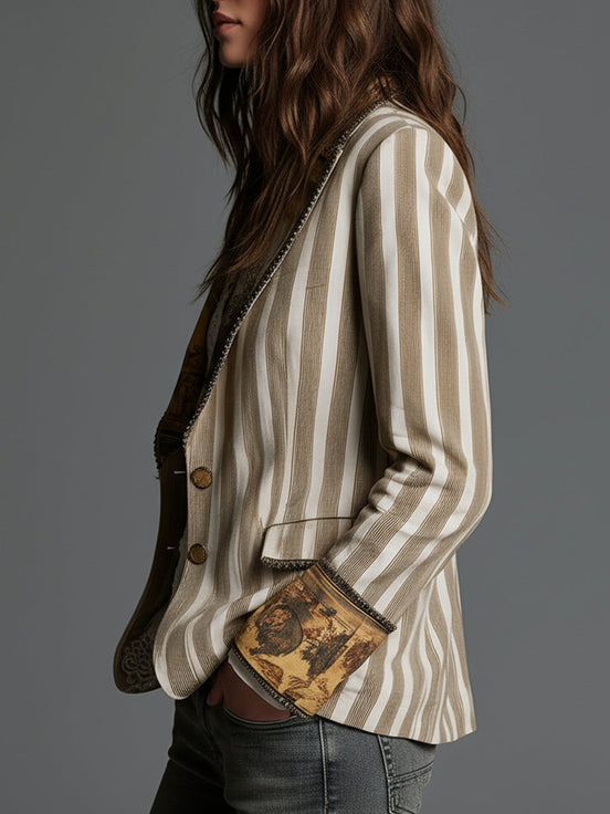 Cassandra | Blazer a Righe Bohémien Kaki