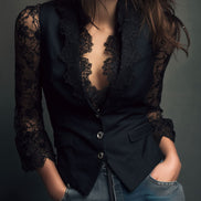 Adelmina | Blazer Nero con Maniche Semi-Trasparenti