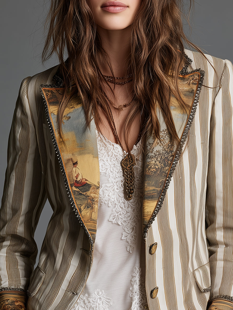 Cassandra | Blazer a Righe Bohémien Kaki