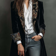 Erminia | Blazer Slim Fit Nero con Stampa Barocca
