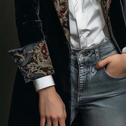Erminia | Blazer Slim Fit Nero con Stampa Barocca