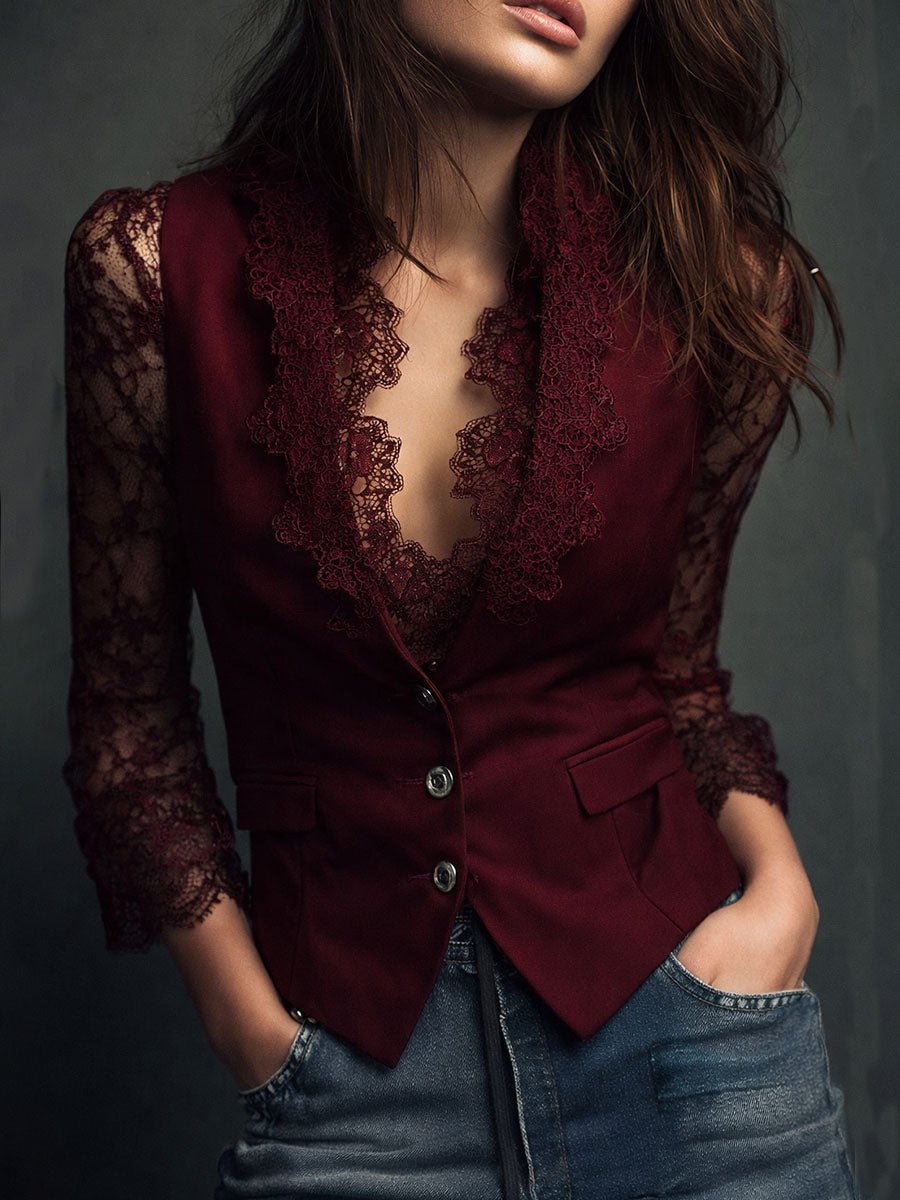 Adelmina | Blazer Nero con Maniche Semi-Trasparenti