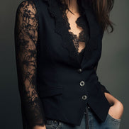Adelmina | Blazer Nero con Maniche Semi-Trasparenti