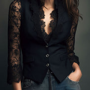 Adelmina | Blazer Nero con Maniche Semi-Trasparenti