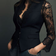 Adelmina | Blazer Nero con Maniche Semi-Trasparenti
