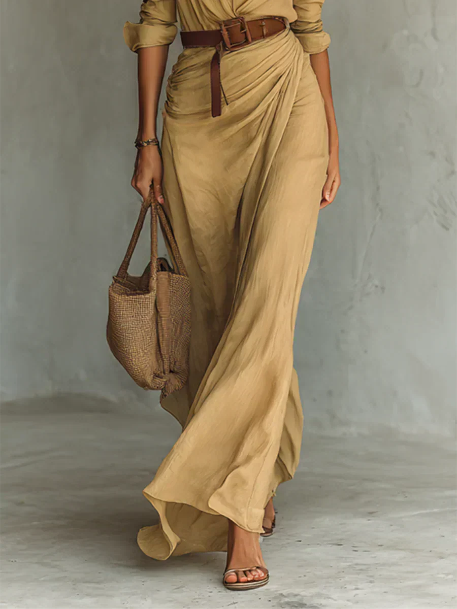 Benedetta | Maxi abito con revers e cintura in vita
