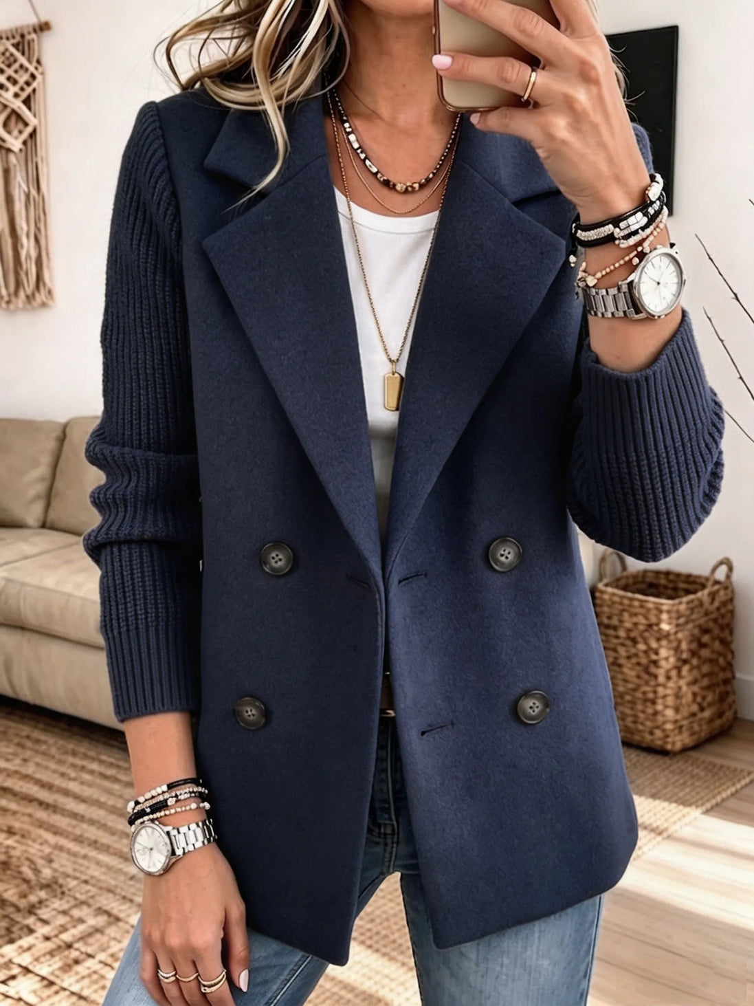Diletta | Blazer Elegante con Maniche in Maglia
