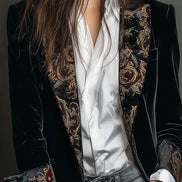 Erminia | Blazer Slim Fit Nero con Stampa Barocca