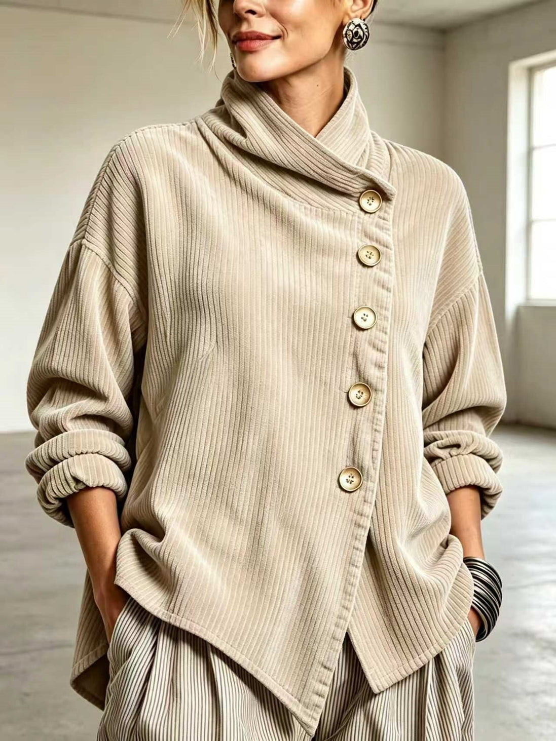Caterina | Maglione in Velluto a Coste con Collo Alto