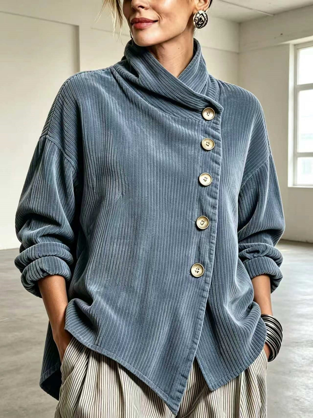 Caterina | Maglione in Velluto a Coste con Collo Alto