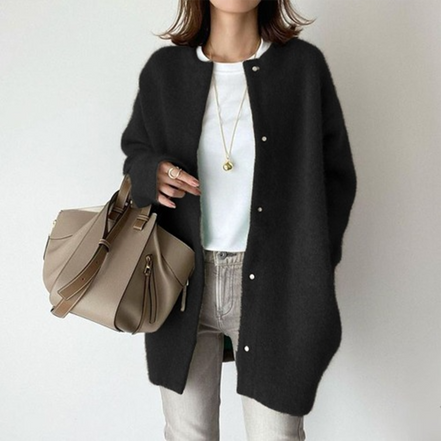 La brillantezza del cashmere | Elegante cardigan in pelle scamosciata