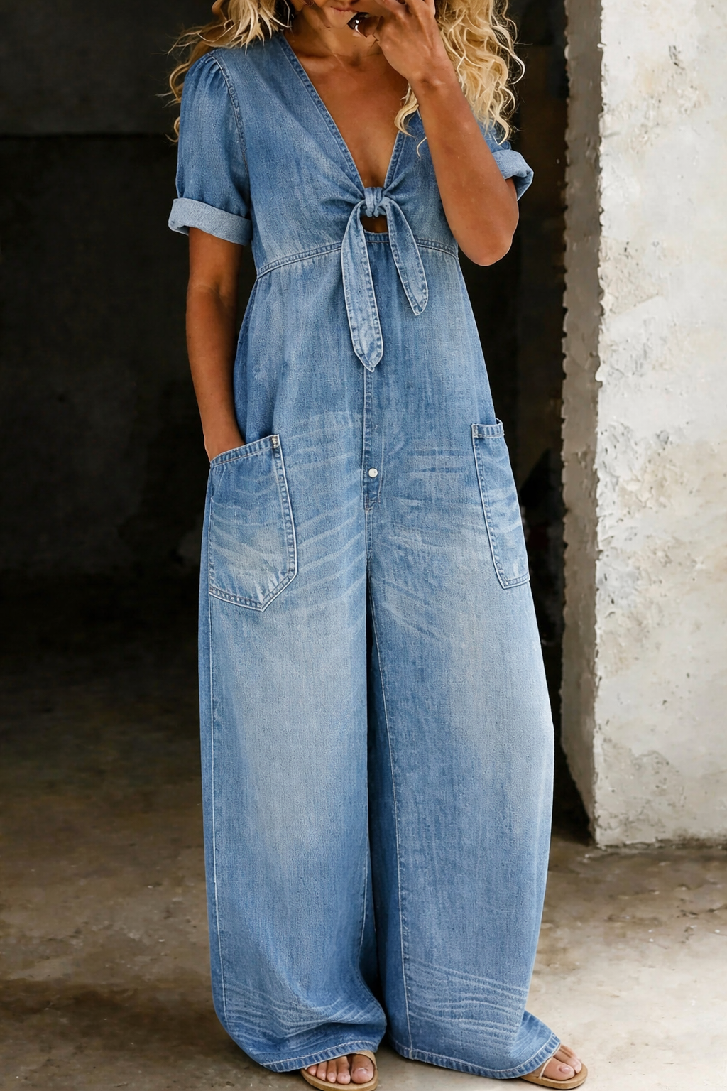 Maya | Tuta Corta Denim con Scollo a V