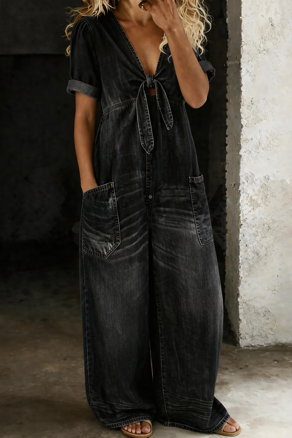 Maya | Tuta Corta Denim con Scollo a V