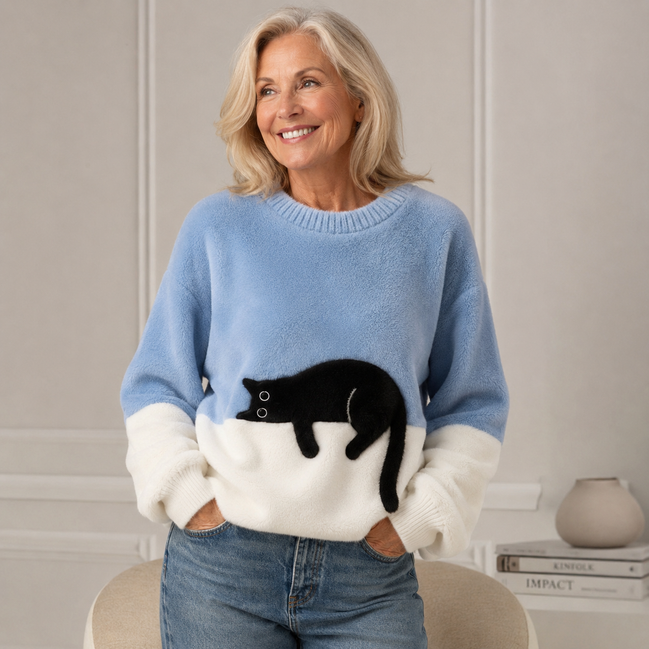 Micaela | Maglione Oversize con Stampa Gatto