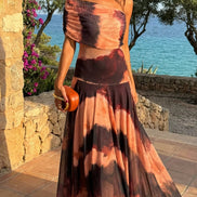 Carmen | Abito lungo con stampa arancione e marrone
