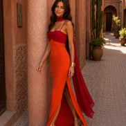Zaira | Abito lungo drappeggiato bicolore, edizione limitata