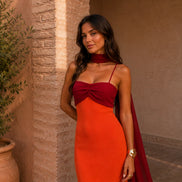 Zaira | Abito lungo drappeggiato bicolore, edizione limitata