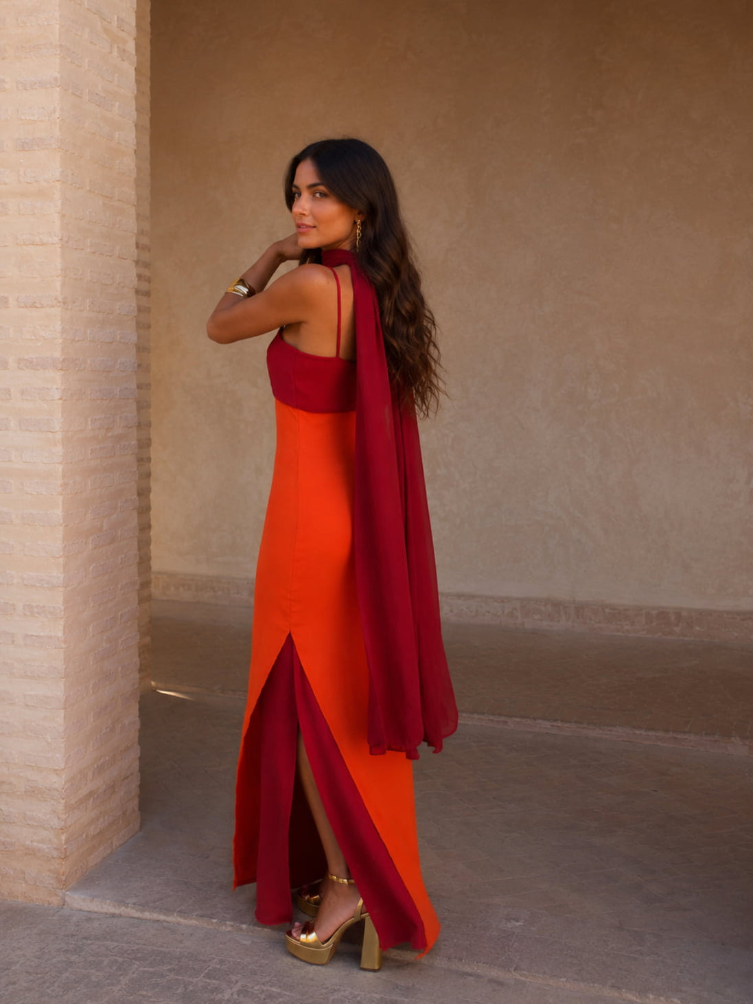 Zaira | Abito lungo drappeggiato bicolore, edizione limitata