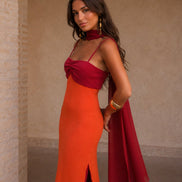 Zaira | Abito lungo drappeggiato bicolore, edizione limitata