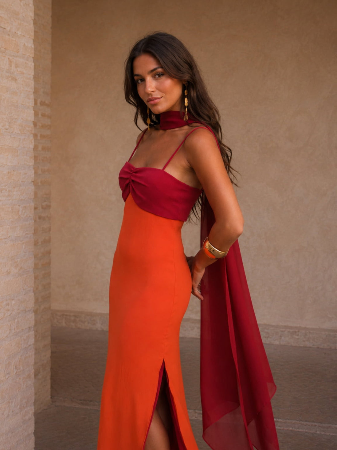 Zaira | Abito lungo drappeggiato bicolore, edizione limitata