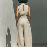 Eleganza in cotone - Completo composto da top e pantaloni ampi in cotone e lino dallo stile minimalista per donna