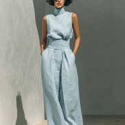 Eleganza in cotone - Completo composto da top e pantaloni ampi in cotone e lino dallo stile minimalista per donna