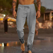 Len Sahara – Pantaloni da spiaggia in lino con elastico in vita