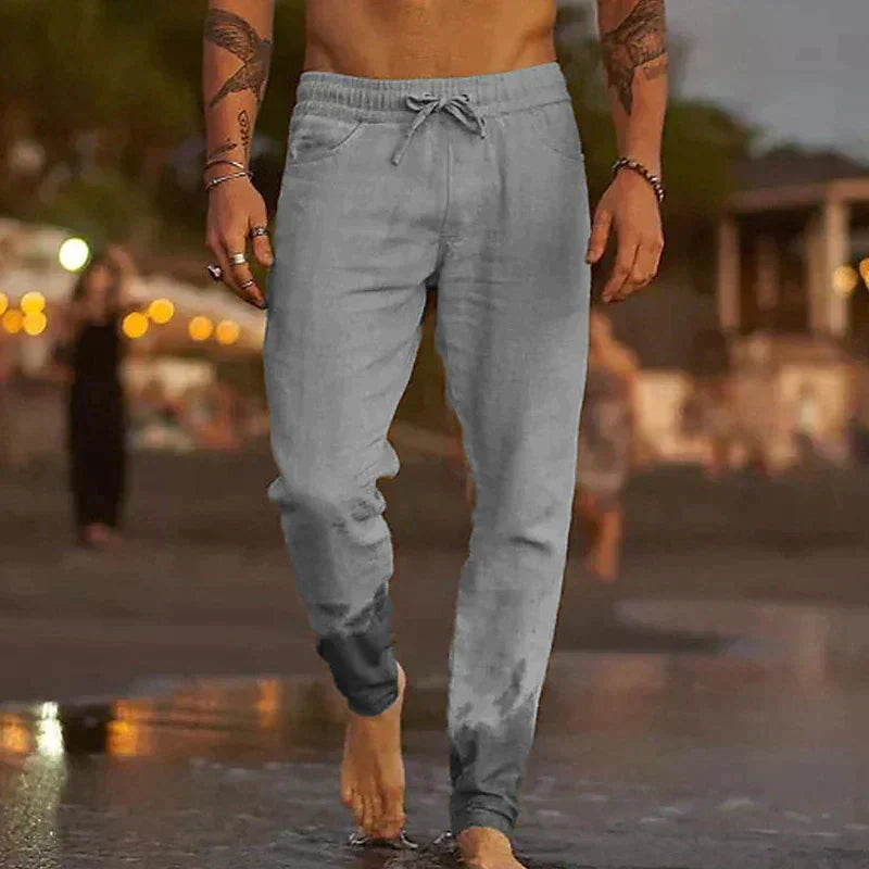 Len Sahara – Pantaloni da spiaggia in lino con elastico in vita