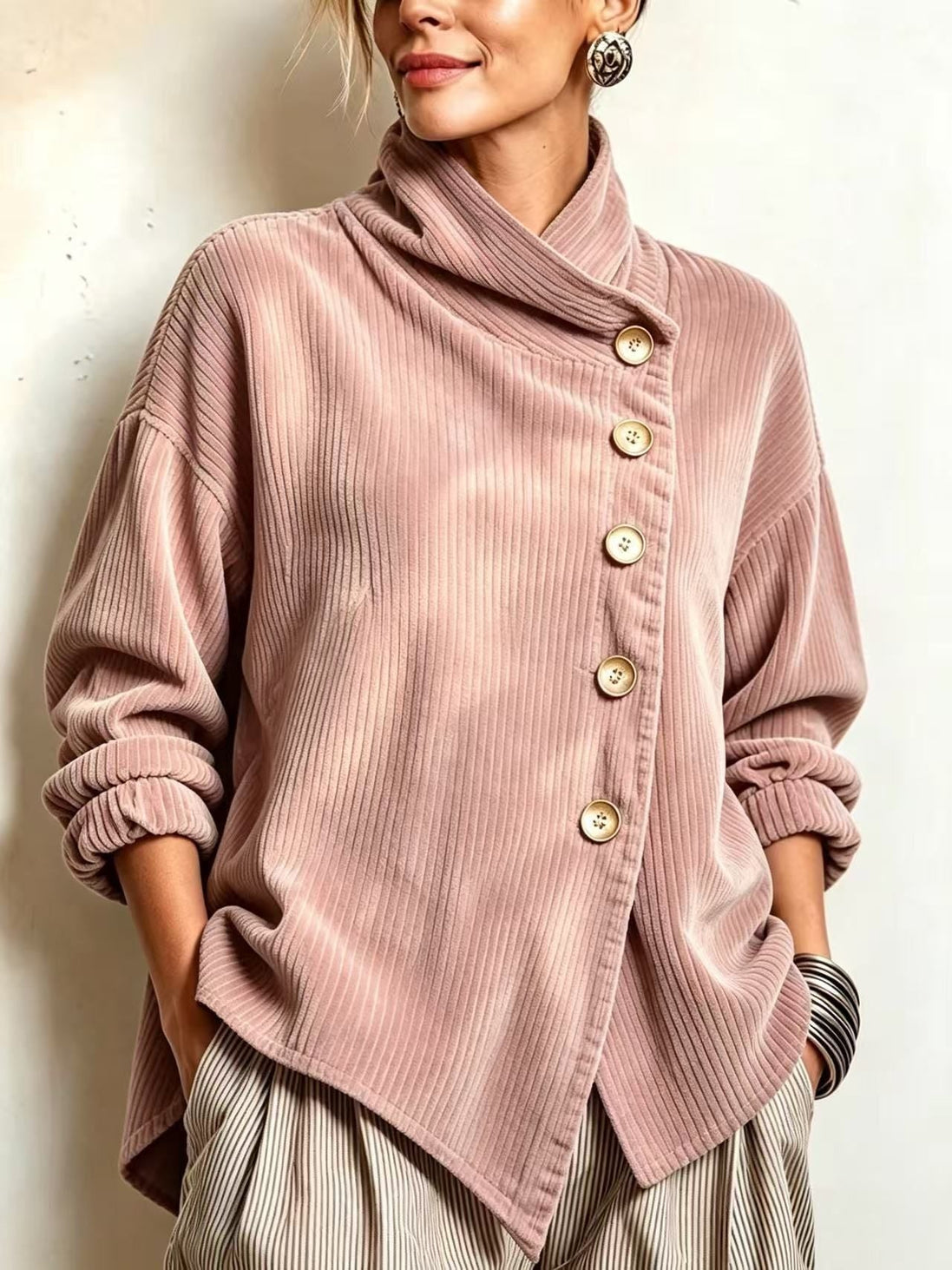 Caterina | Maglione in Velluto a Coste con Collo Alto