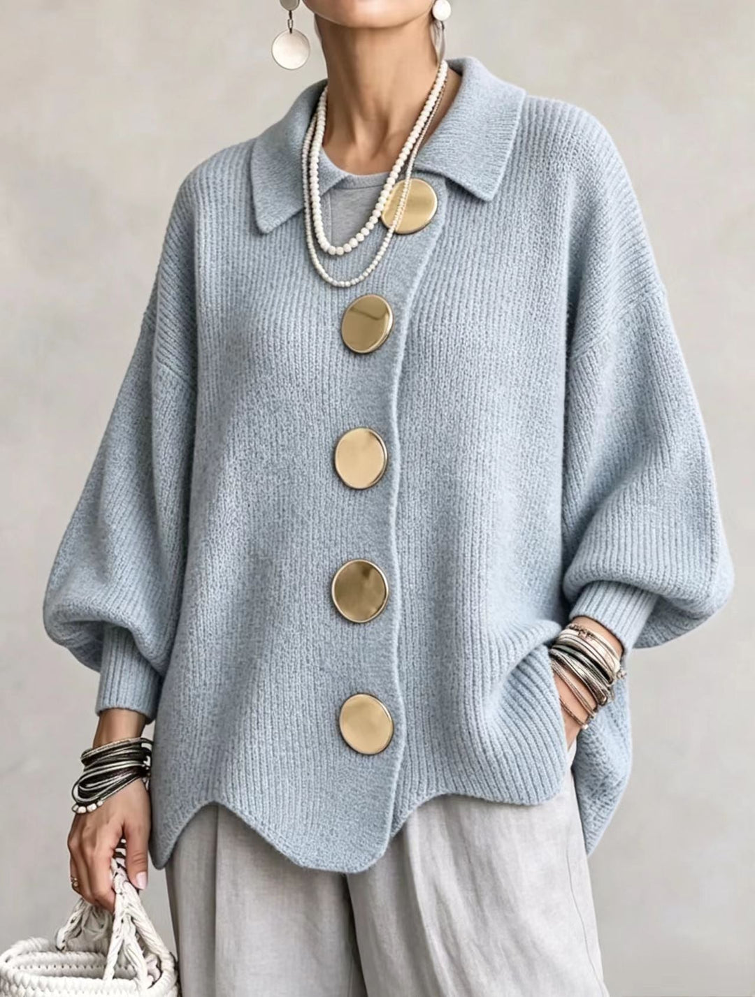 Solène | Cardigan oversize à gros boutons dorés