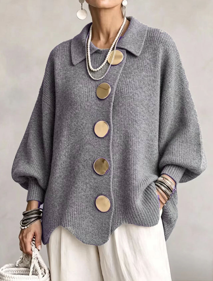 Solène | Cardigan oversize à gros boutons dorés