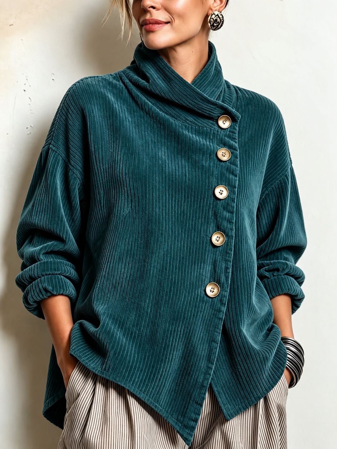Caterina | Maglione in Velluto a Coste con Collo Alto