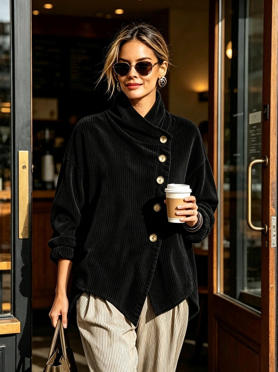 Caterina | Maglione in Velluto a Coste con Collo Alto